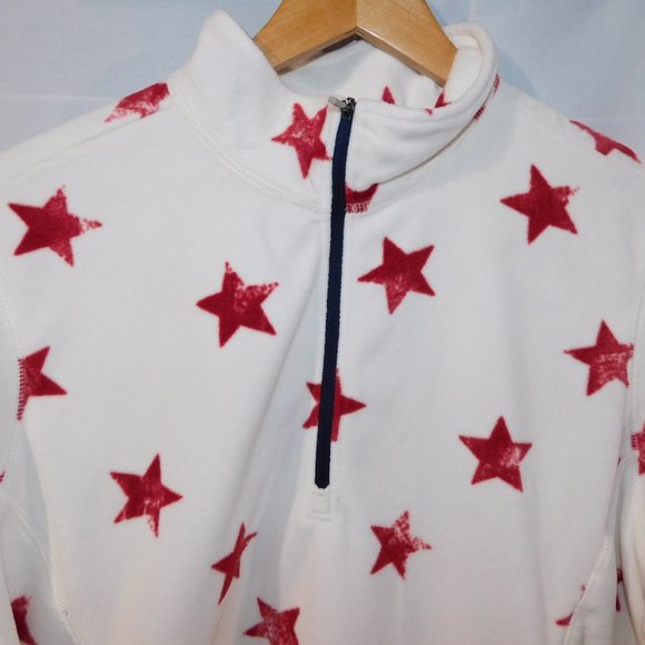 Eddie Bauer Womens 2XL White Red Star Light Fleece 1/4 Zip Pullover Top sweater - Picture 2 of 9